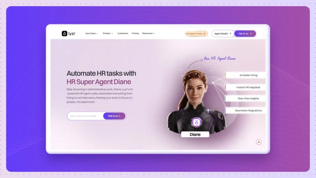Visual representation of Diane, the AI Super Agent by Lyzr, coordinating multiple HR workflows
