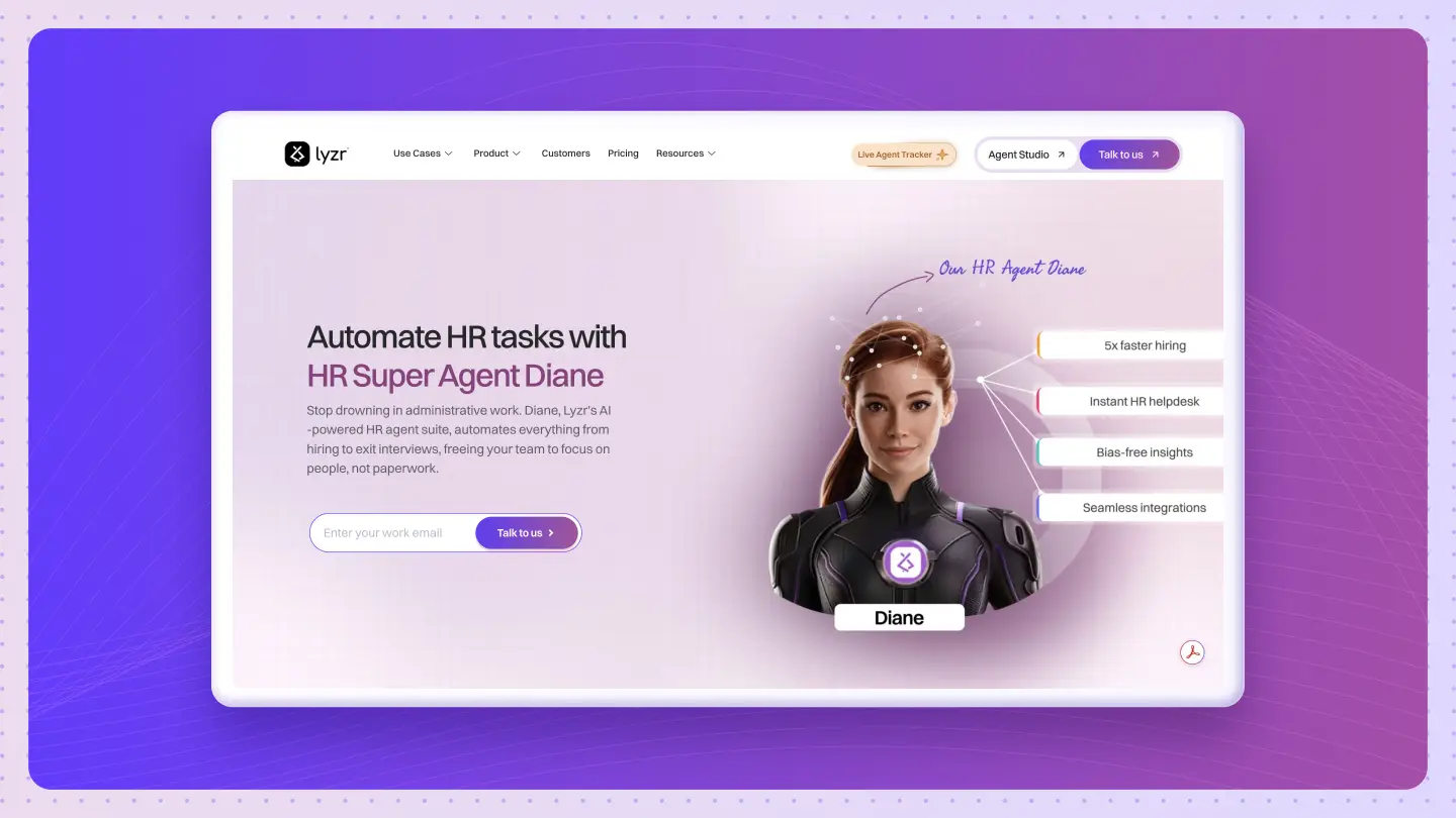 Visual representation of Diane, the AI Super Agent by Lyzr, coordinating multiple HR workflows